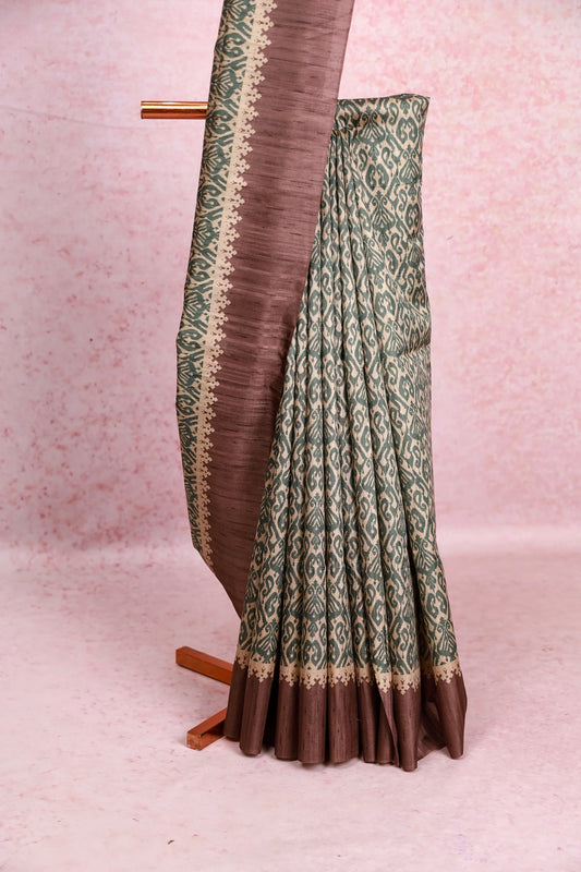 Sandal Tussar Jute Saree