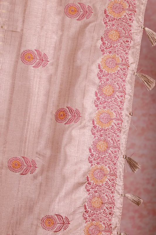 Peach Pink Jute Silk Saree