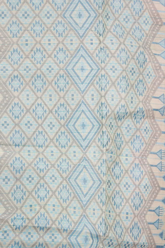 Bluish Yellow Cotton Saree