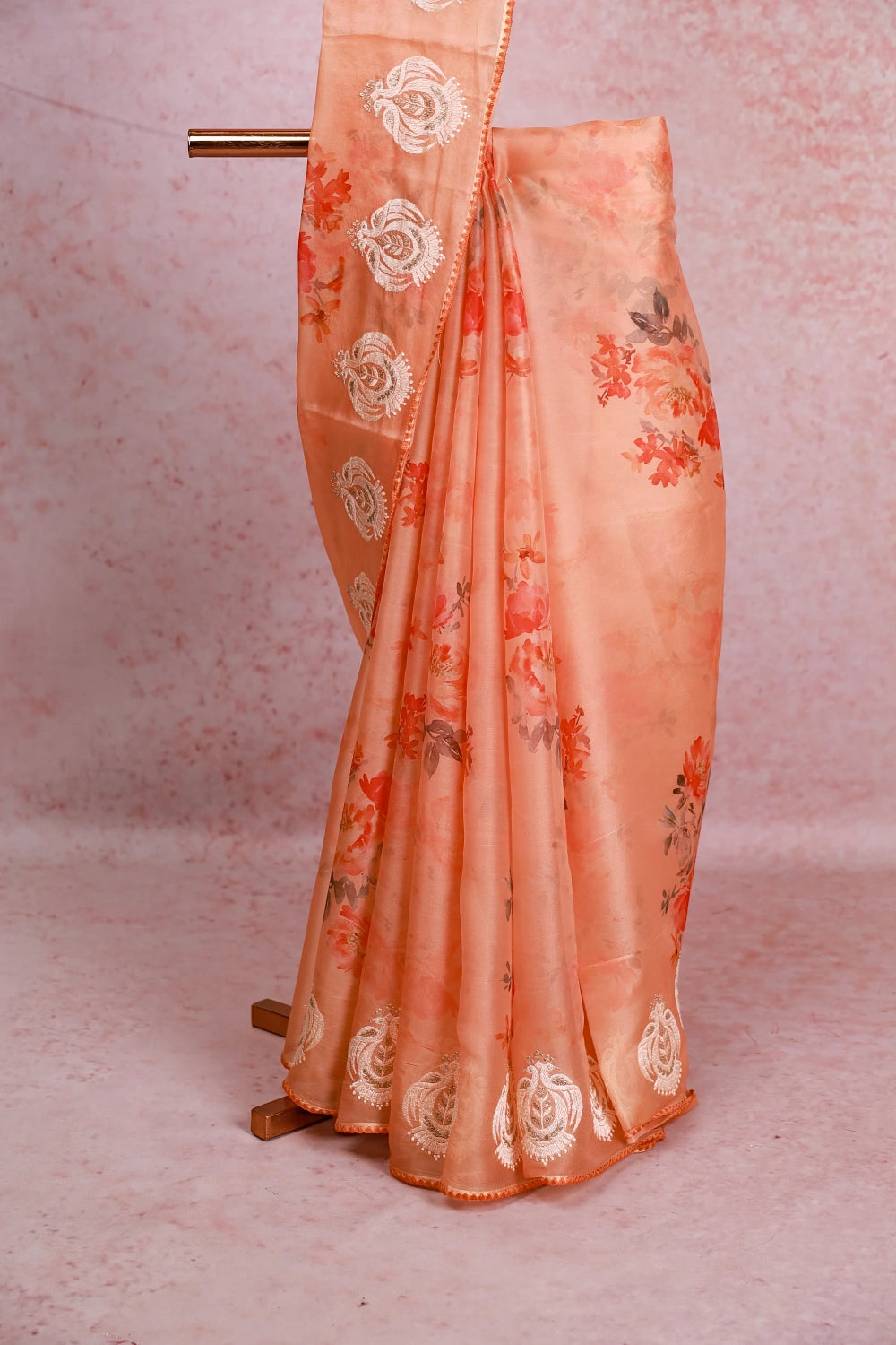 Peach Organza Saree