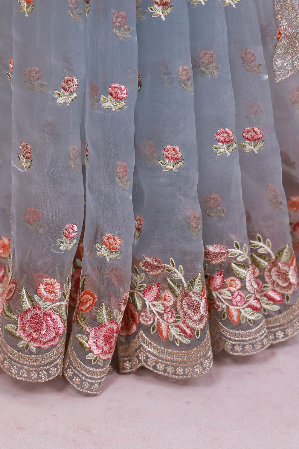 Powder Blue Glass Organza Saree
