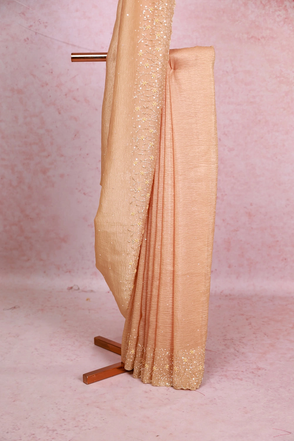 Pastel Peach Crush Organza Saree