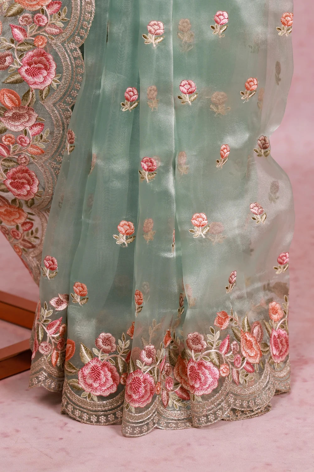 Pista Green Glass Organza Saree