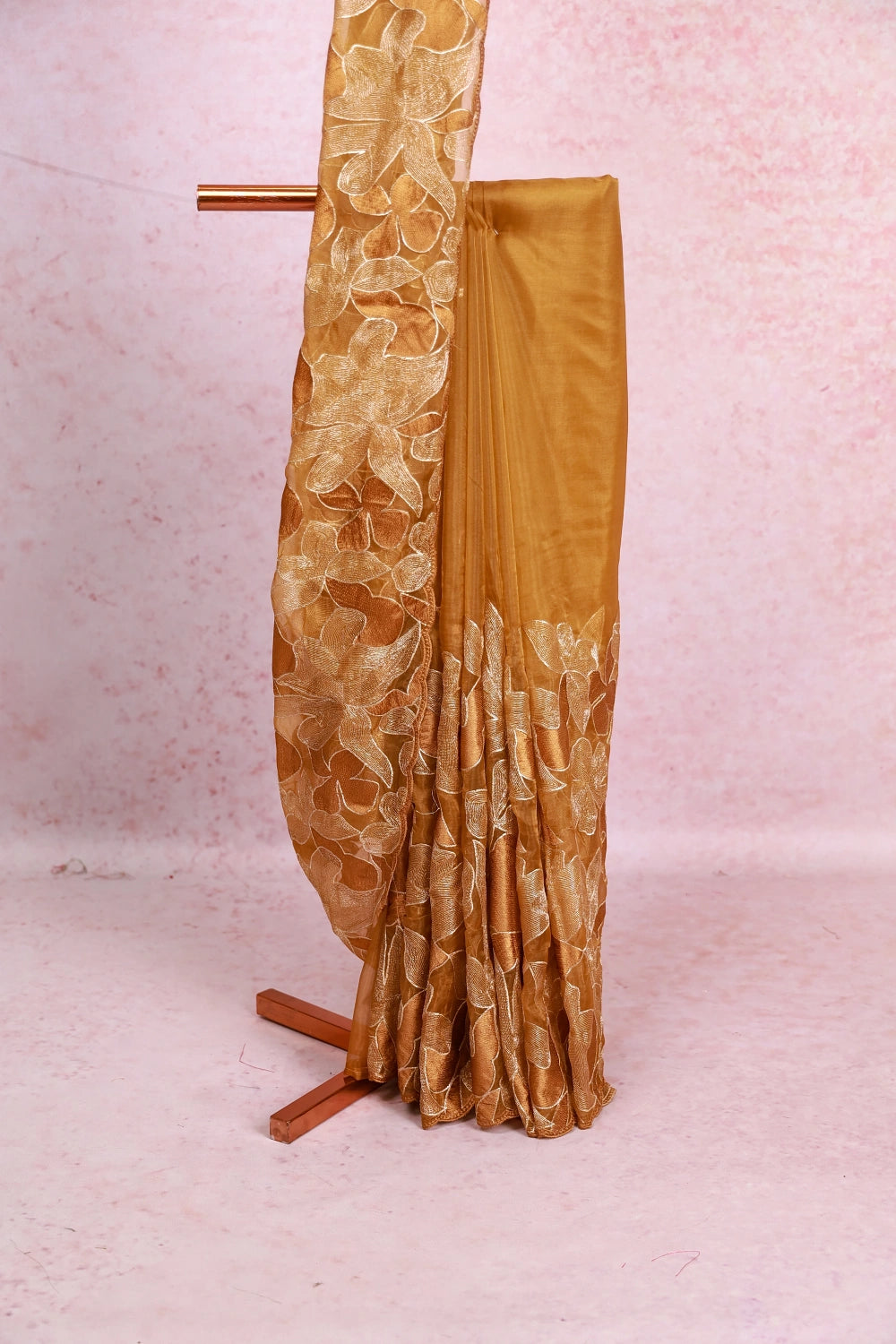 Dark Gold Tissue Organza Saree