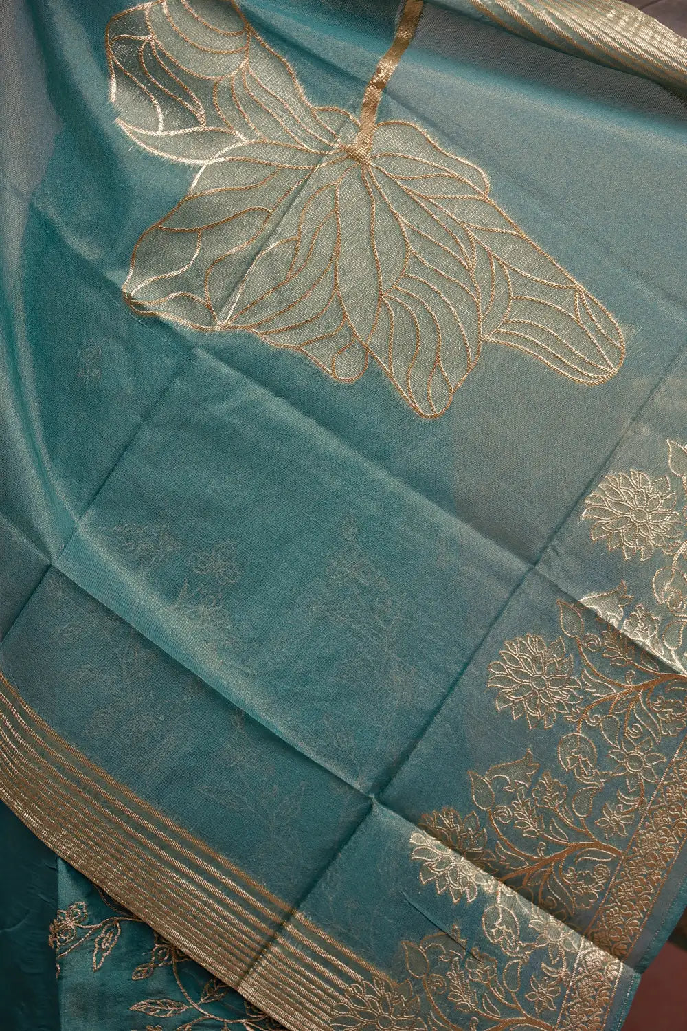 Ash Blue Semi Silk Zari Work Unstitched Churidhar Material