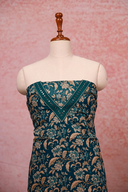 Peacock Blue Cotton Mirror Work Unstitched Churidhar Material