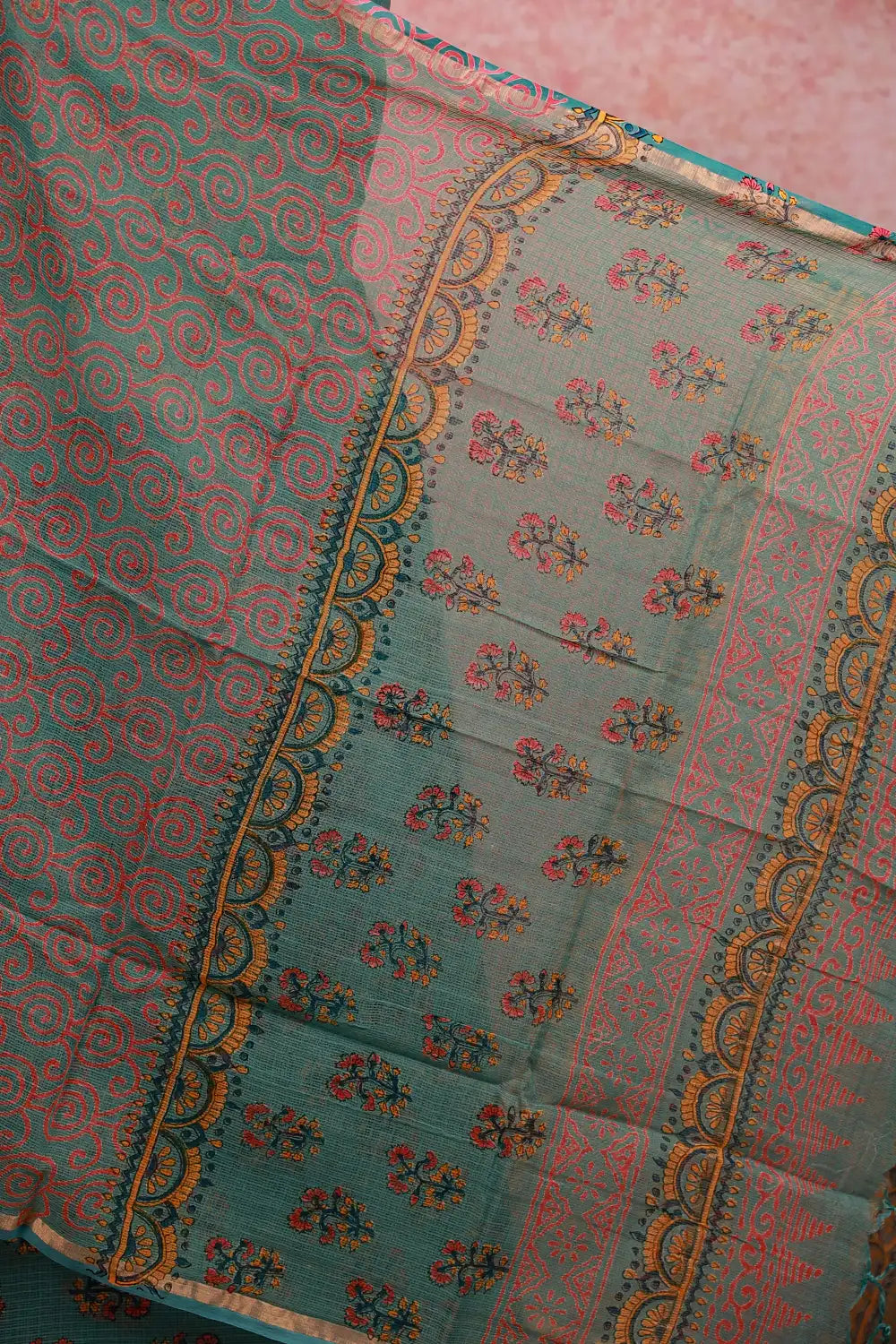Green Net Kota Printed Unstitched Churidhar Material