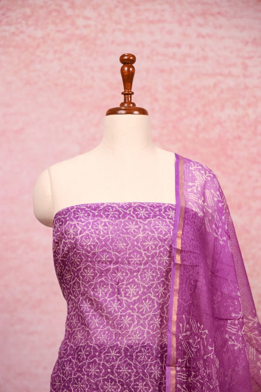 Lavender Net Kota Printed Unstitched Churidhar Material