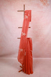 Dark Peach Tissue Organza Saree