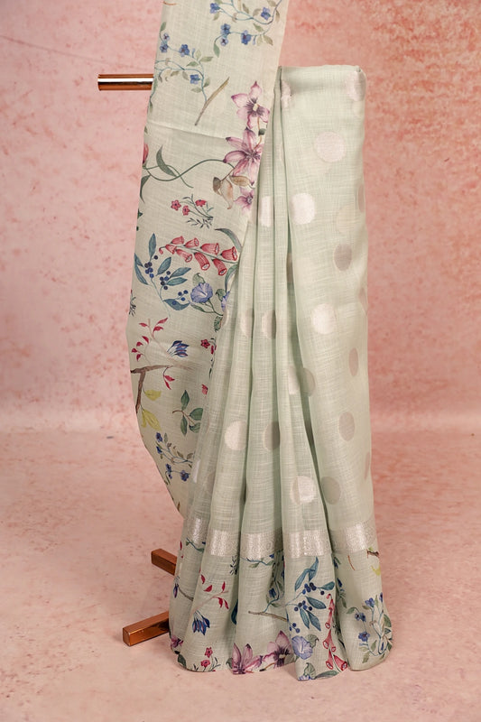 Sea Green Semi Linen Saree