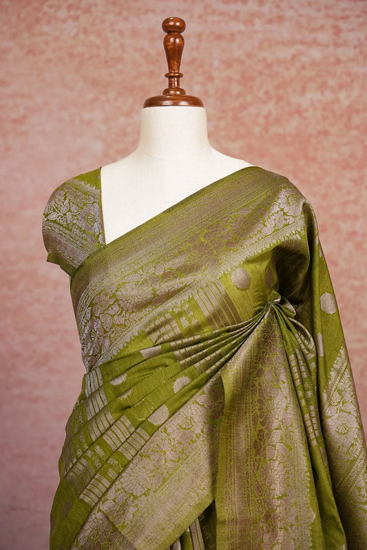 Mehandi Green Semi Banarasi Saree