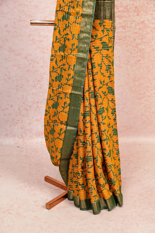 Mustard Yellow Semi Chanderi Saree