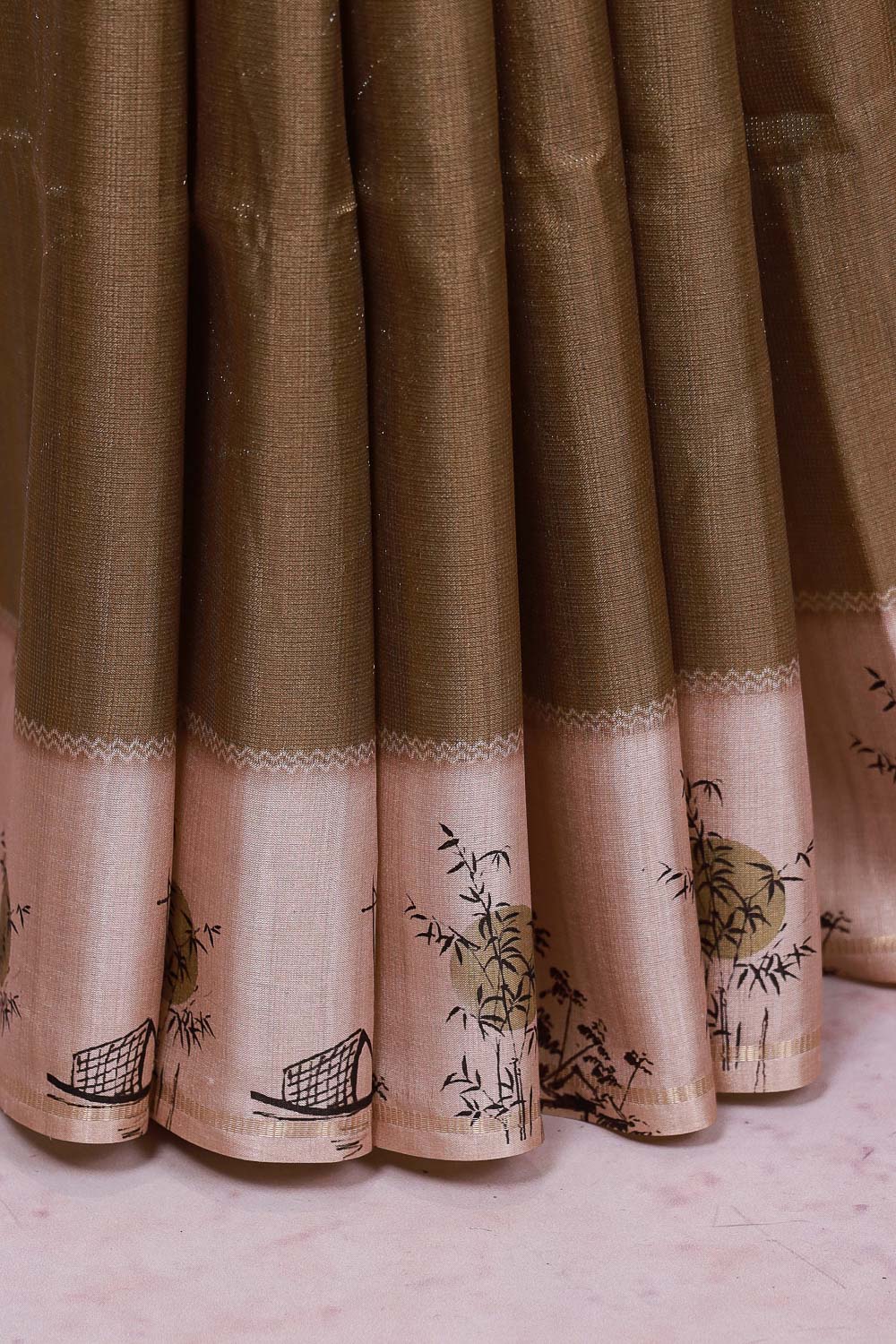 Mehandi Green Semi Tussar Saree