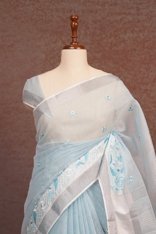 Sky Blue Tissue Kota Saree