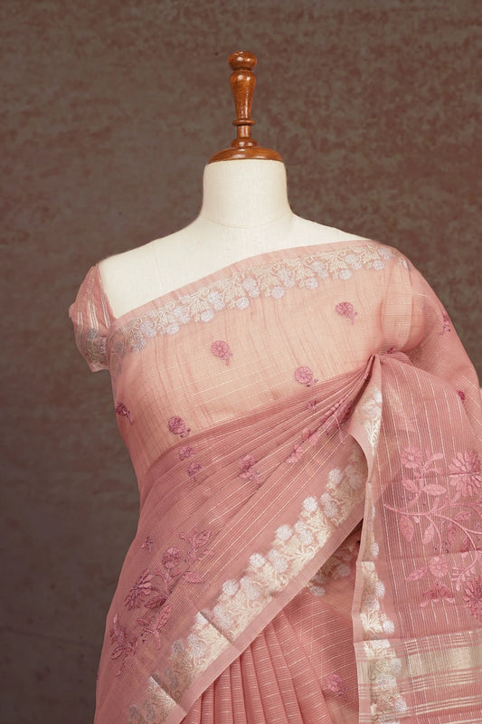 Light Onion Pink Net Kota Saree