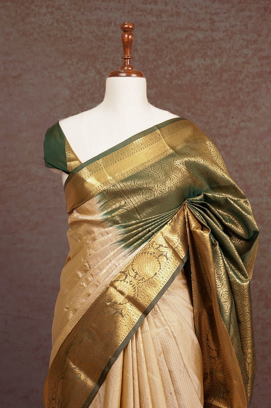 Cream Semi Kanchi Soft Silk Saree