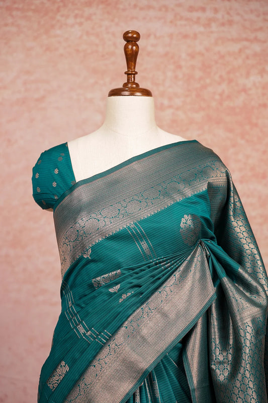Peacock Green Colour Semi Silk Saree