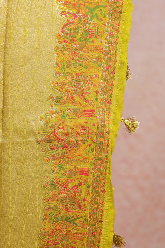 Parrot Green Banarasi Silk Saree