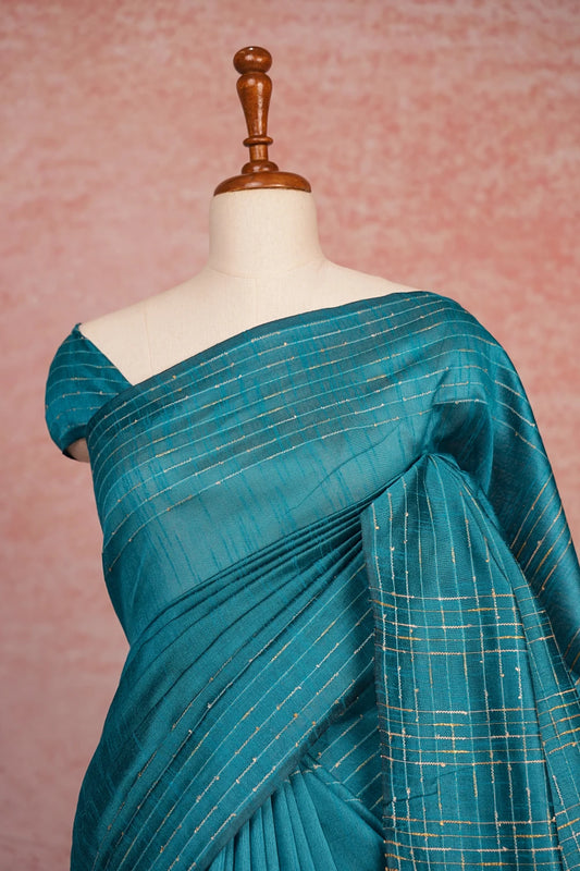 Peacock Blue Tussar Jute Saree