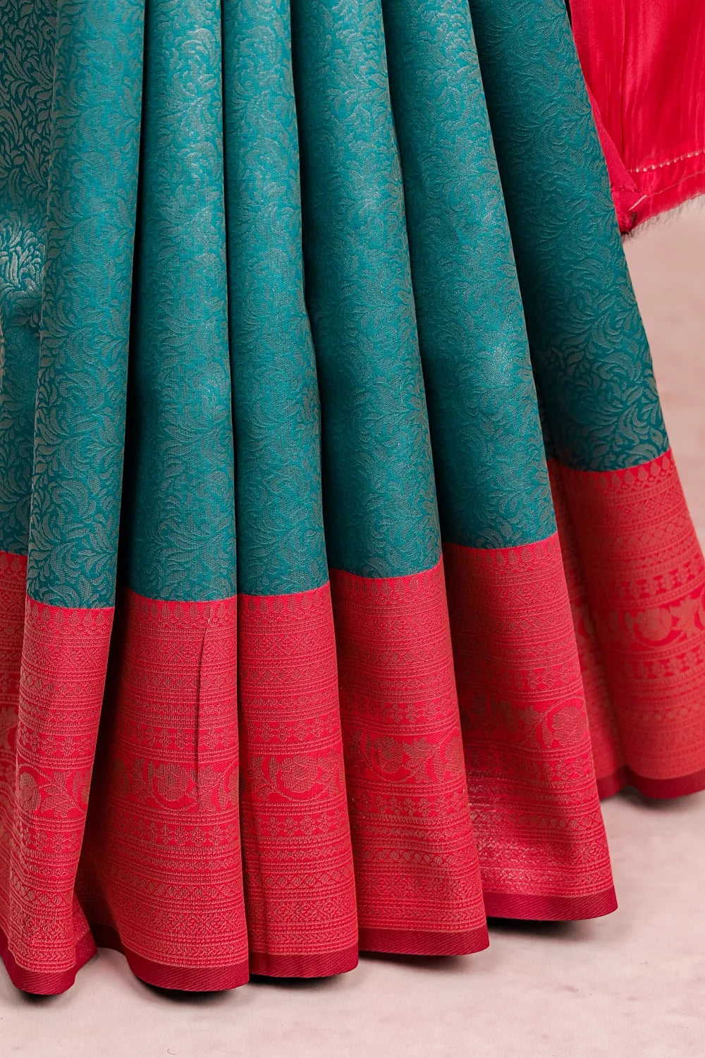 Peacock Green Semi Silk Saree