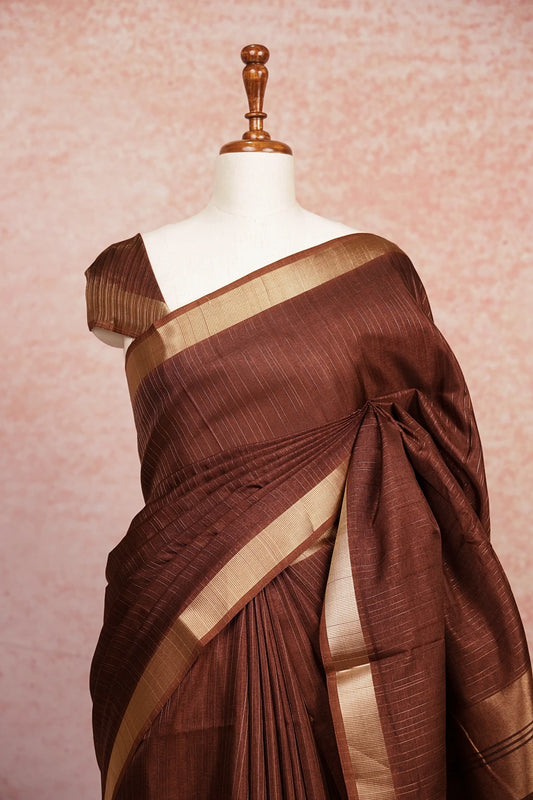 Coffee Brown Tussar Silk Saree