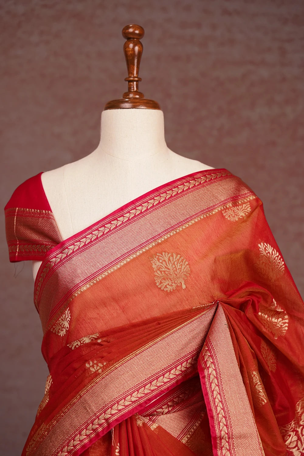 Rust Orange Semi Tussar Saree