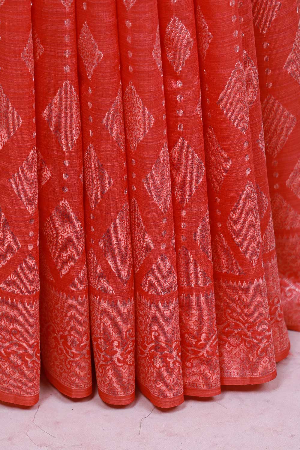 Dark Peach Semi Tussar Saree