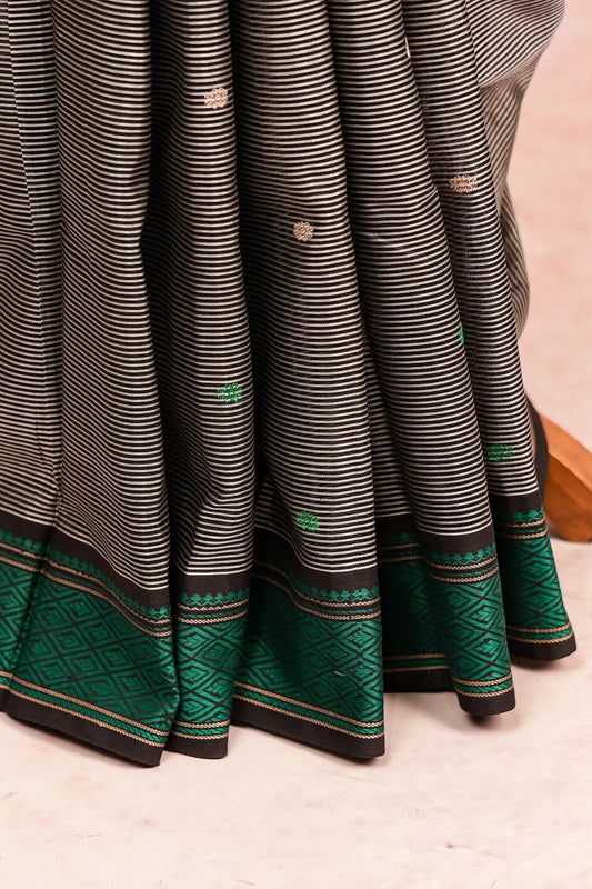 Black Grey Kanchi Soft Silk Saree