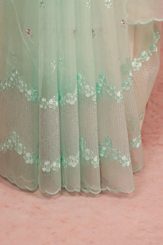 Sapphire Green Semi Organza Saree