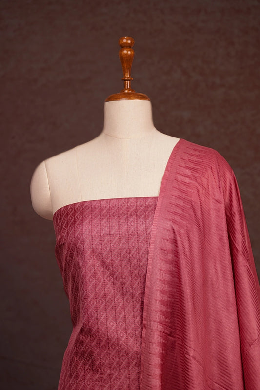 Onion Pink Tussar Silk Self Design Unstitched Churidhar Material