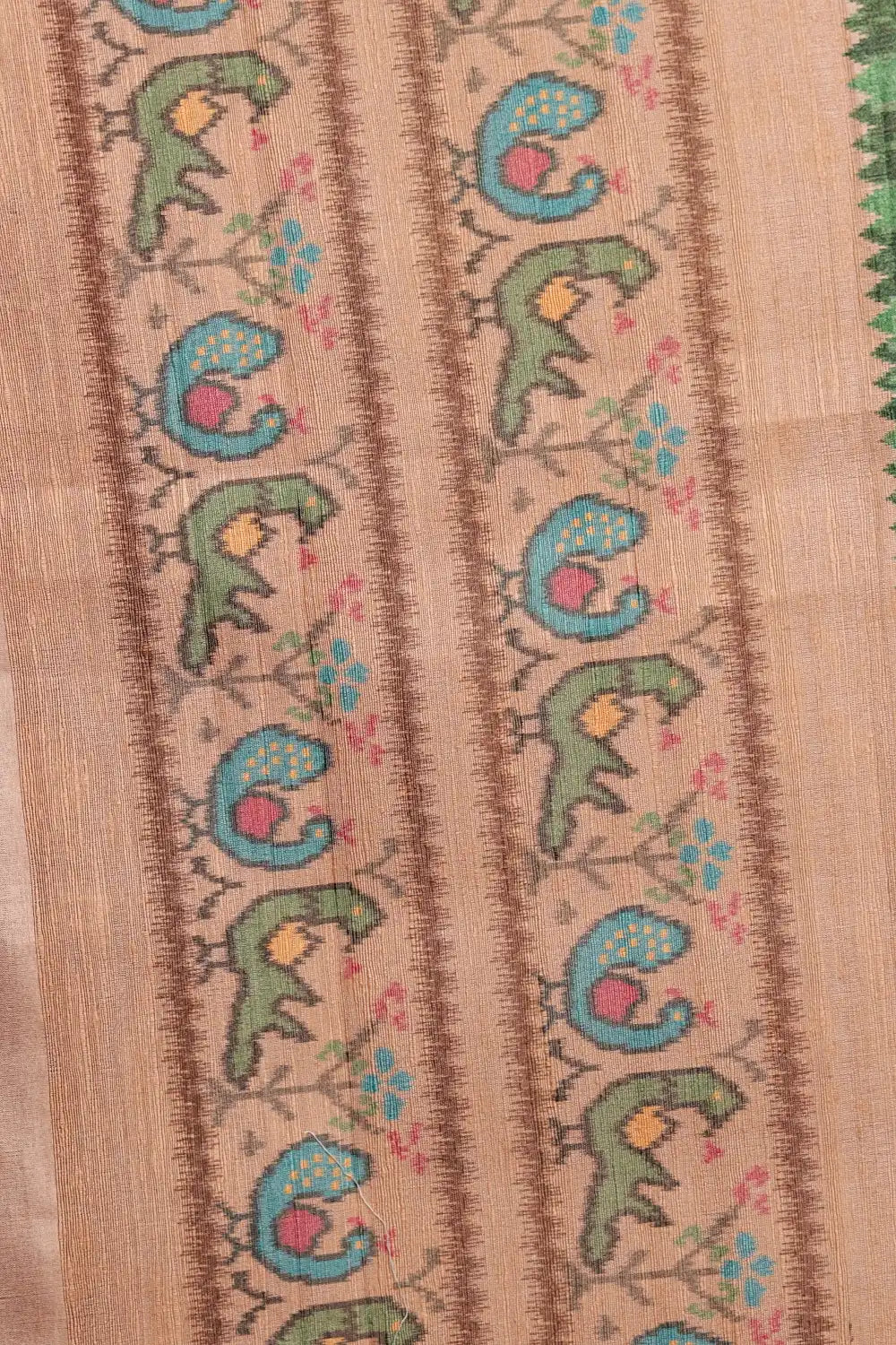 Green Semi Tussar Printed Unstitched Churidhar Material