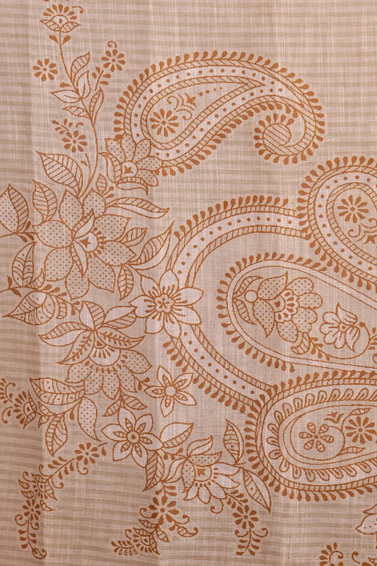 Cream Cotton Printed Unstitched Churidhar Material