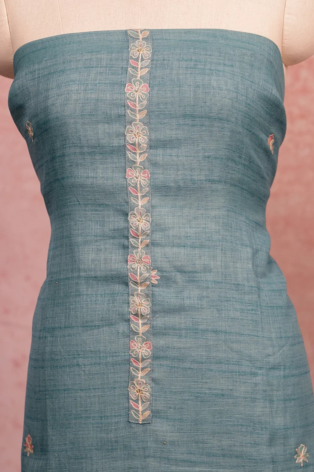 Light Blue Linen Embroidery Unstitched Churidhar Material