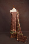 Coffee Brown Semi Tussar Printed Unstitched Churidhar Material