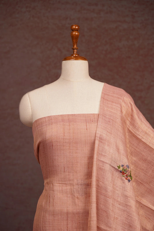 Peach Tissue Silk Embroidary Unstitched Churidhar Material