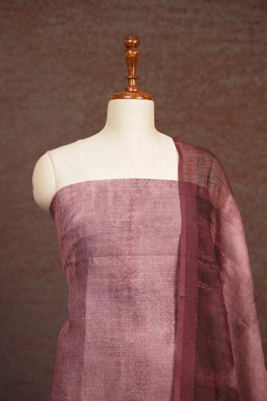 Light Purple Semi Linen Kantha Stiched Unstitched Churidhar Material
