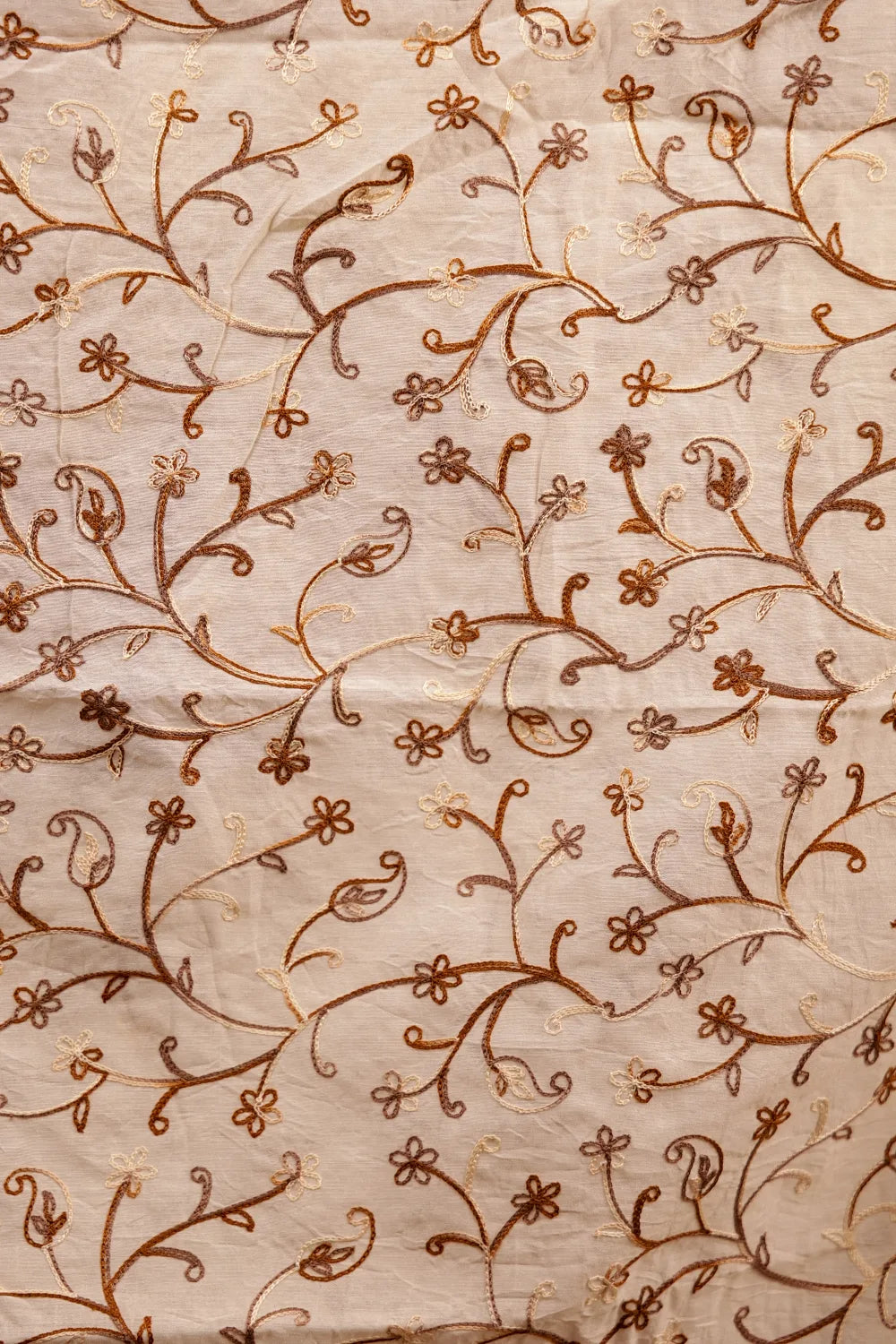 Cream Cotton Embroidery Work Unstitched Churidhar Material