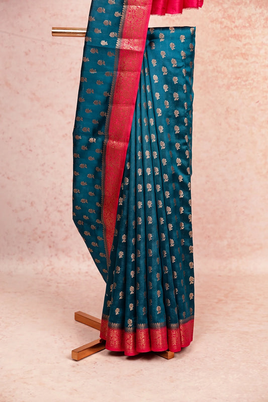 Peacock Blue Jute Silk Saree