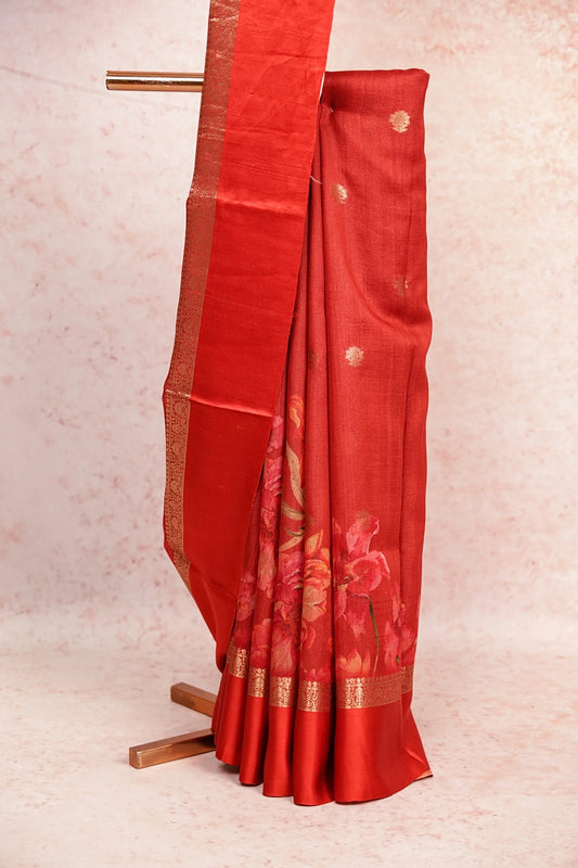 Brick Red Jute Saree