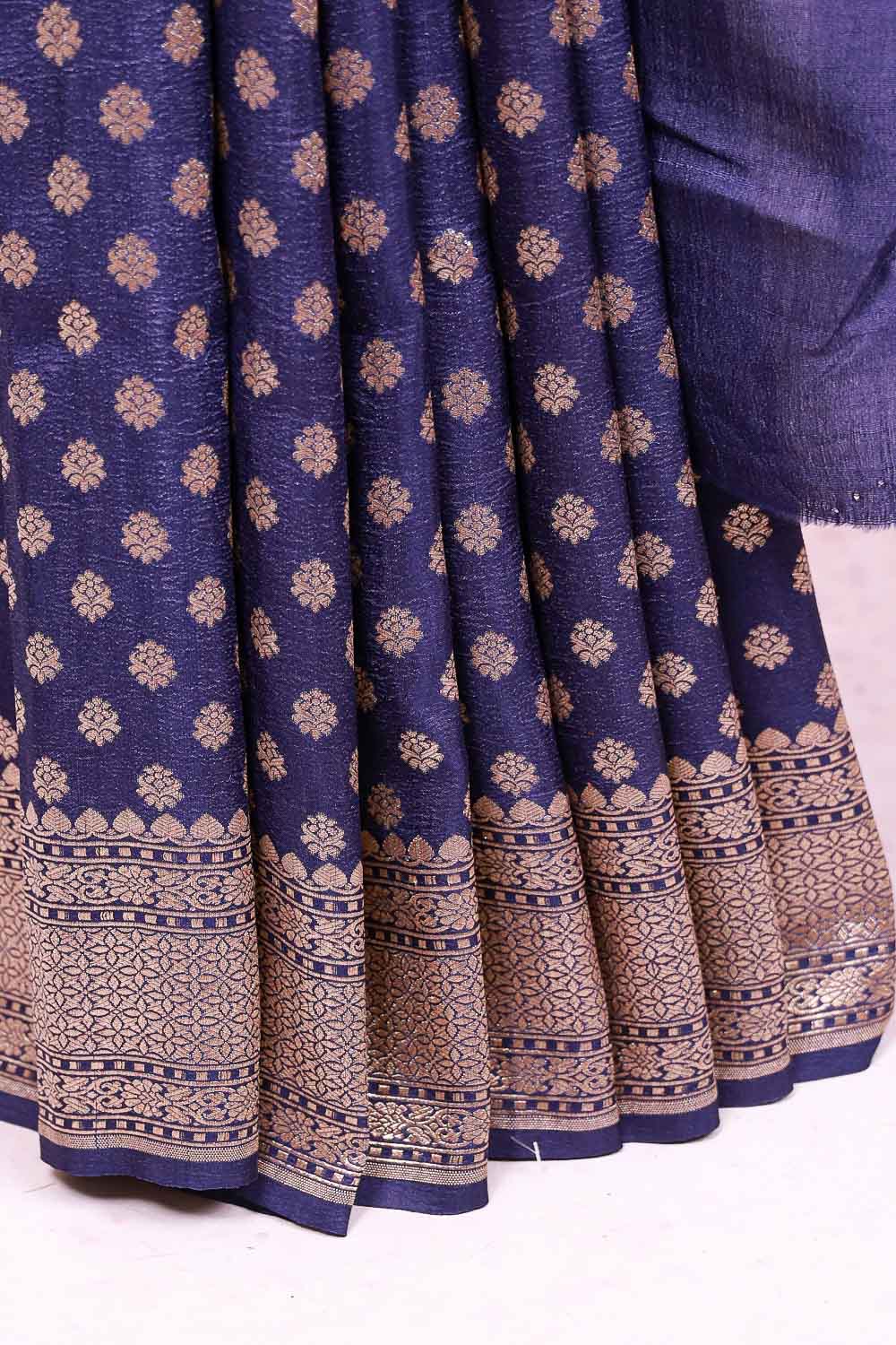 Navy Blue Jute Banarasi Saree