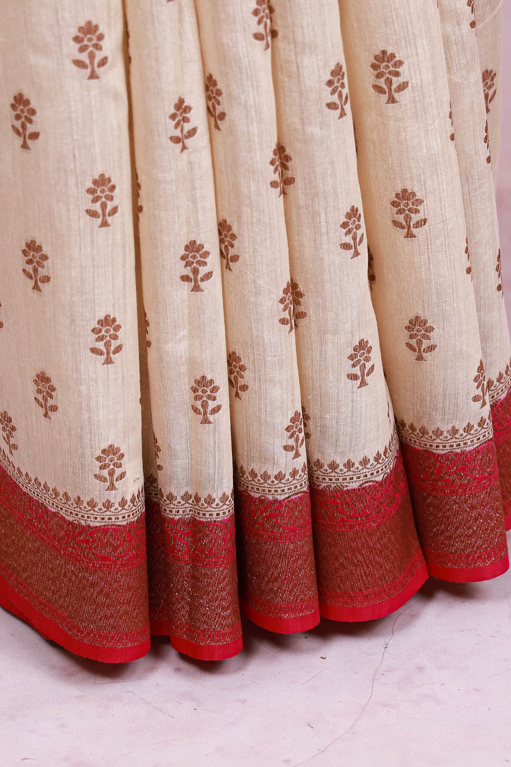 Cream Tussar Silk Saree