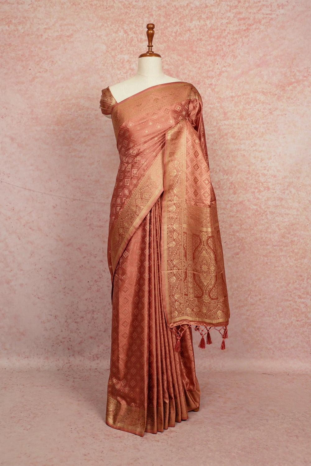 Dark Peach Semi Banarasi Saree