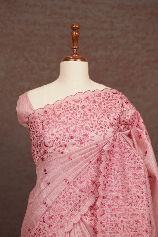 Pink Tussar Jute Saree