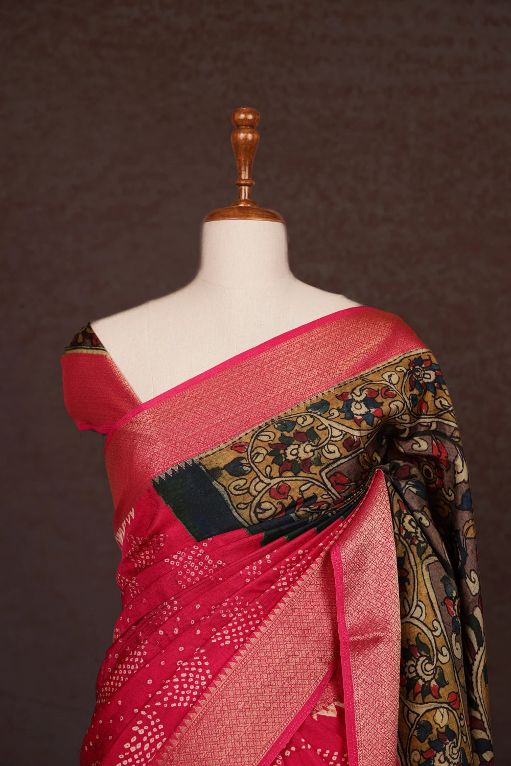Rani Pink Semi Chanderi Saree