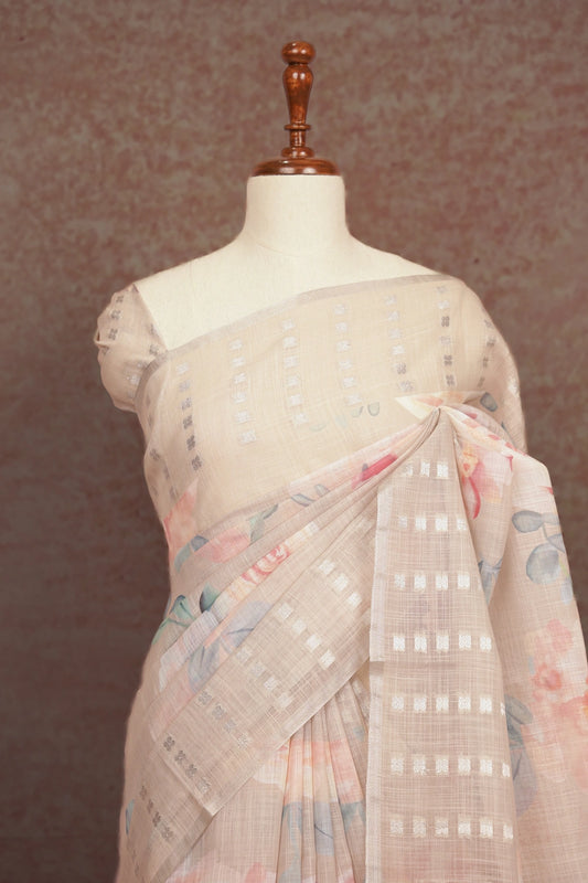 Pastel Peach Semi Linen Saree