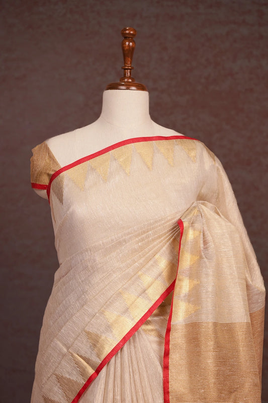 Gold Lavender Linen Silk Saree