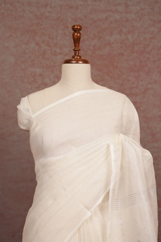 Off White Semi Linen Saree