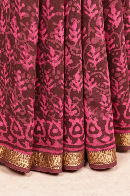 Dark Brown Semi Chanderi Saree