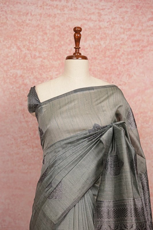 Dusty Green Semi Tussar Saree