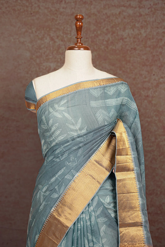 Powder Blue Chanderi Silk Saree